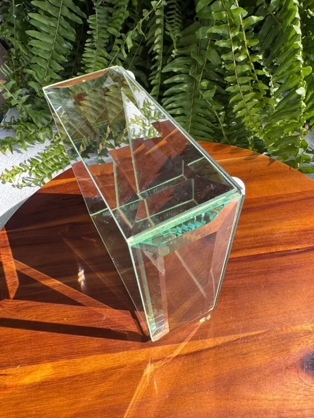 Vintage Beveled Glass Jewellery Box Square Mirror Vanity Trinket Case